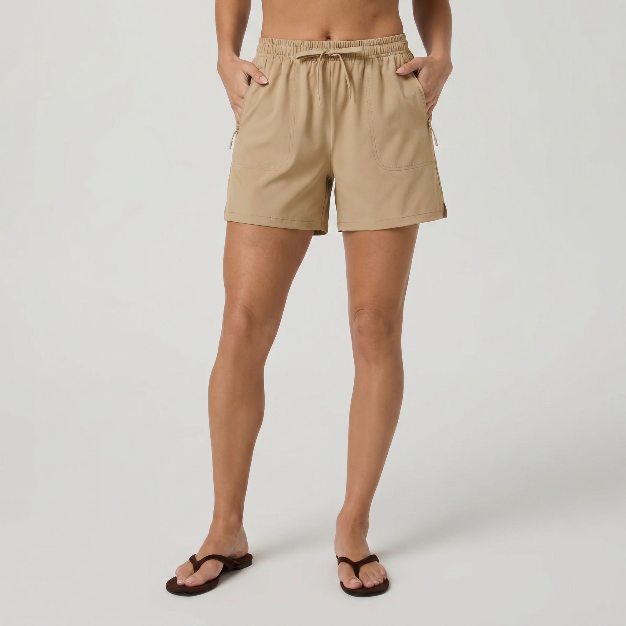Light Khaki MAGCOMSEN Women's 5 Inch Water Resistant Hiking Shorts UPF 50 Plus Quick Dry Golf Shorts with Zipper Pockets in #Color_Light Khaki