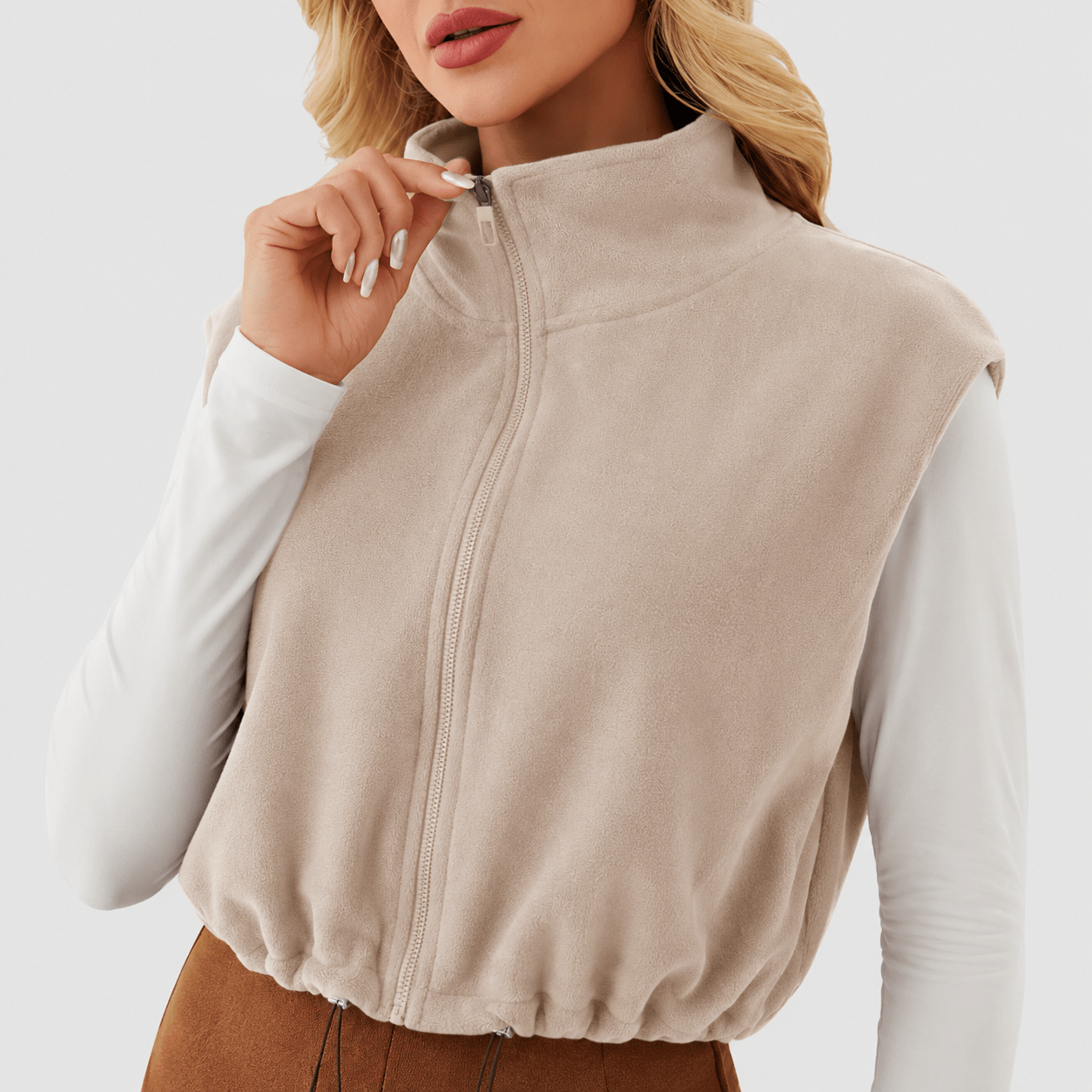 Khaki MAGCOMSEN Women's Cozy Fleece Vest - Sleeveless Layering Jacket in #Color_Khaki