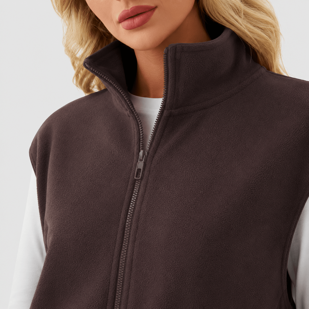 Brown MAGCOMSEN Women's Cozy Fleece Vest - Sleeveless Layering Jacket in #Color_Brown