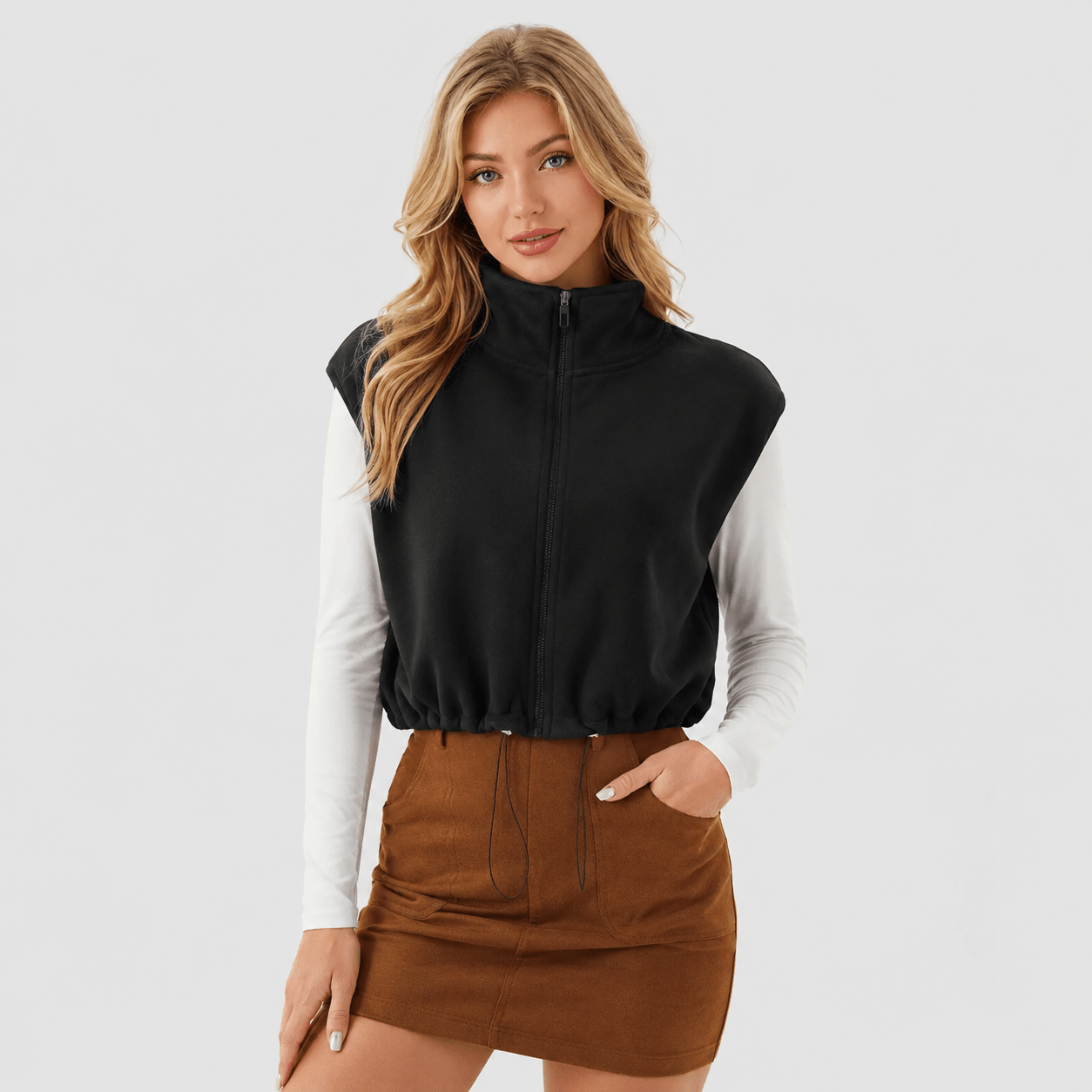 Black MAGCOMSEN Women's Cozy Fleece Vest - Sleeveless Layering Jacket in #Color_Black