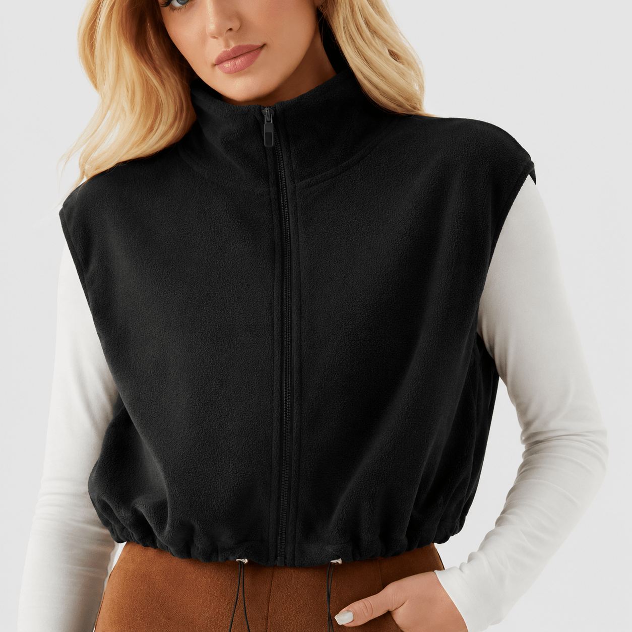 Black MAGCOMSEN Women's Cozy Fleece Vest - Sleeveless Layering Jacket in #Color_Black