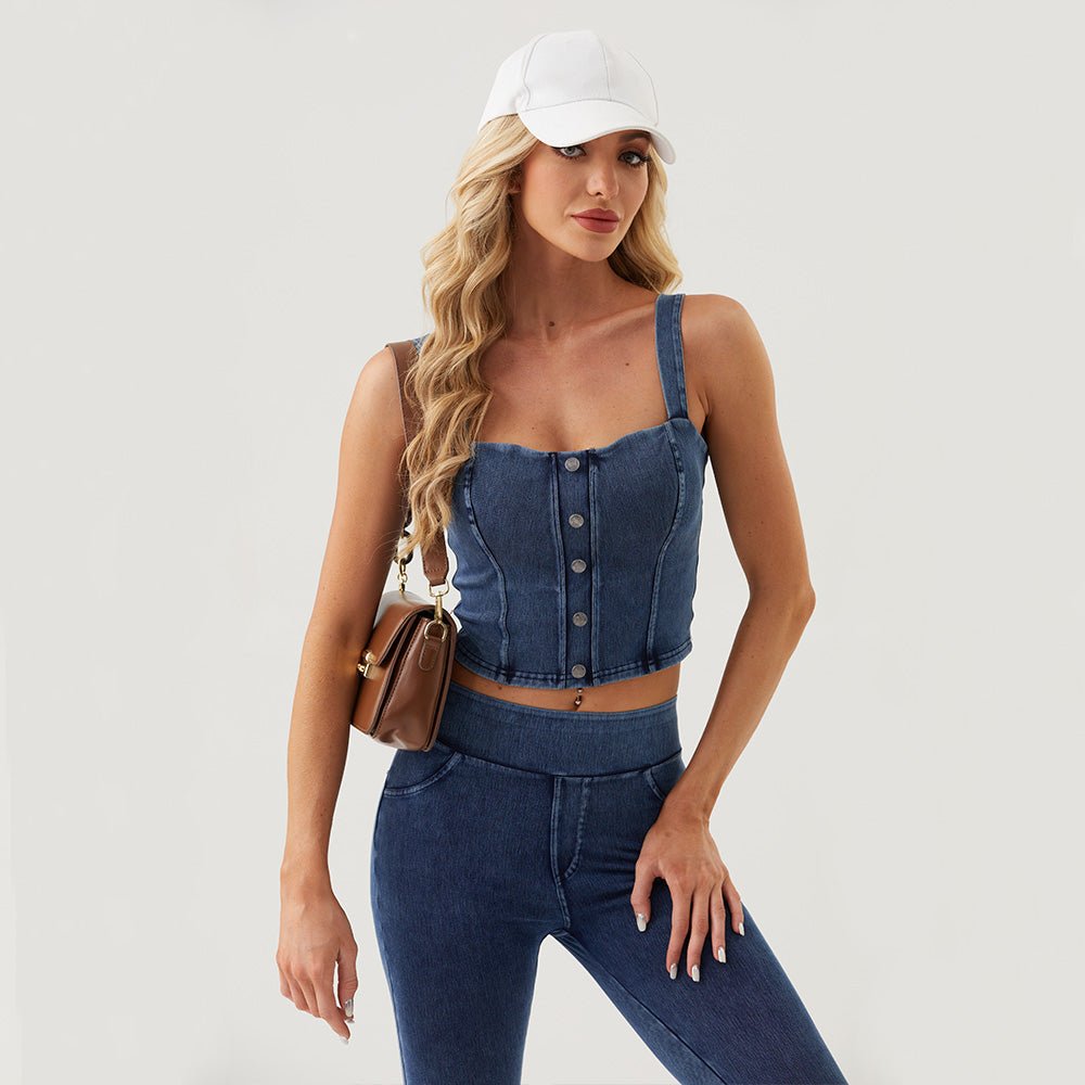 Women's Denim Vest - Sleeveless Casual Layer Medium Blue by MAGCOMSEN