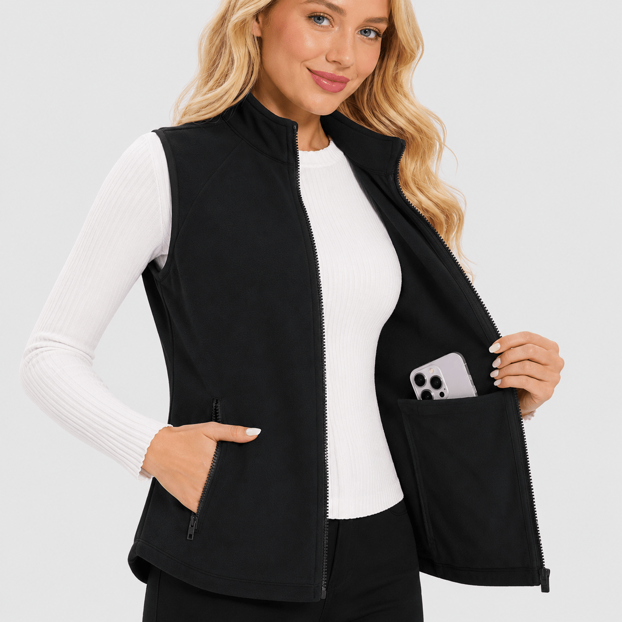 Black MAGCOMSEN Women's Fleece Vest Sleeveless Lightweight Warmth Jackets in #Color_Black