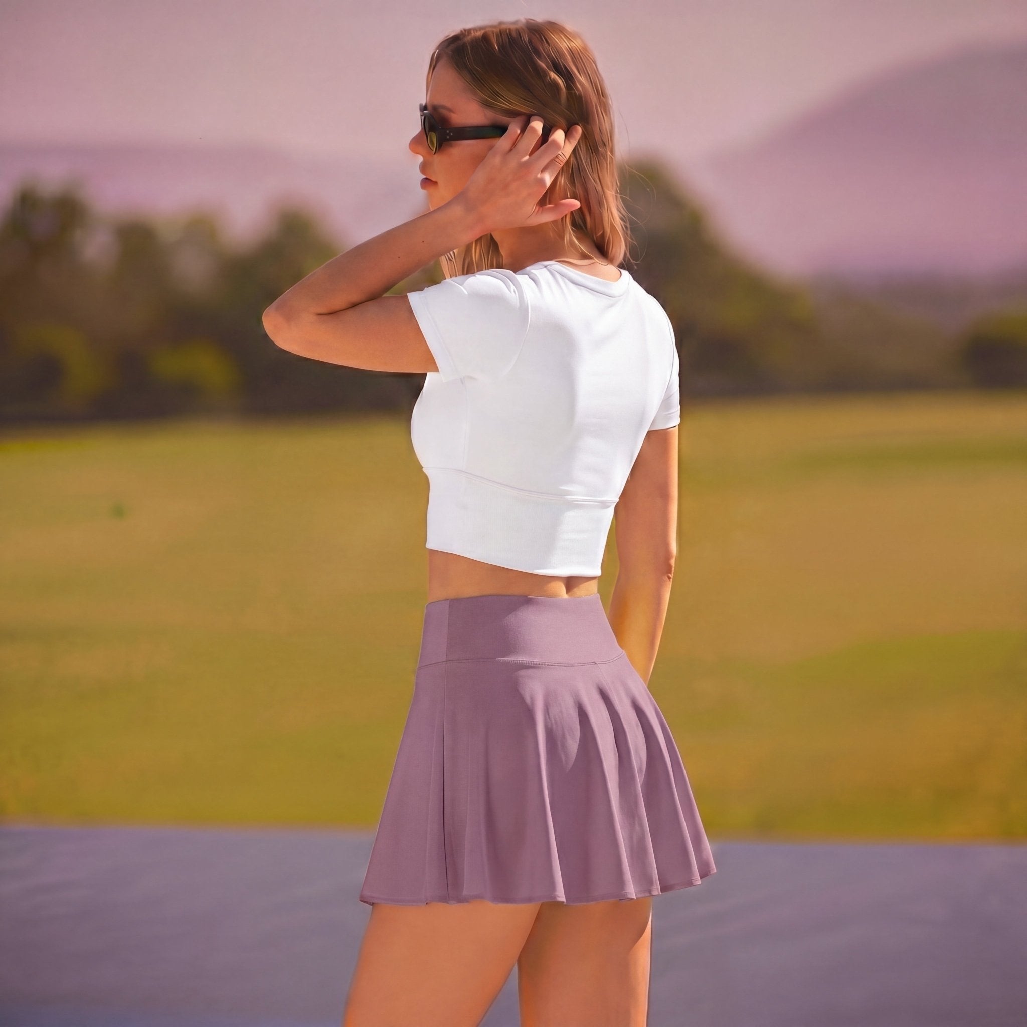 Women's High Waisted Pleated Tennis Skort with Phone Pockets - Pickleball Golf Skirt Gray Purple by MAGCOMSEN