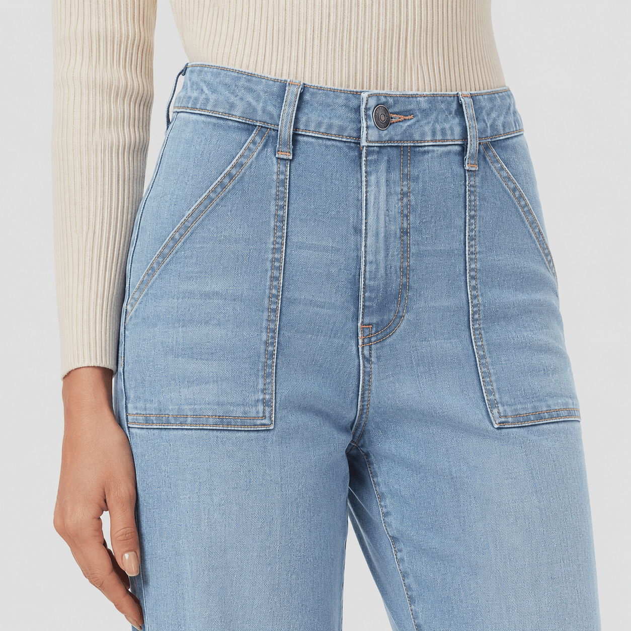 Women's High Waisted Straight Leg Jeans - Stretch Wide Leg Denim Pants Aqua Blue by MAGCOMSEN