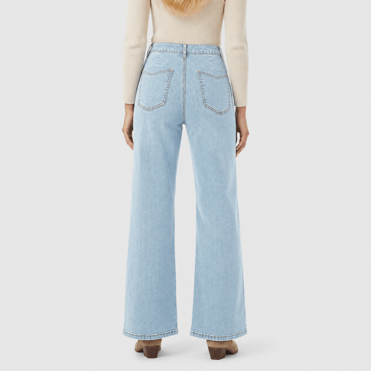 Women's High Waisted Straight Leg Jeans - Stretch Wide Leg Denim Pants Light Blue by MAGCOMSEN
