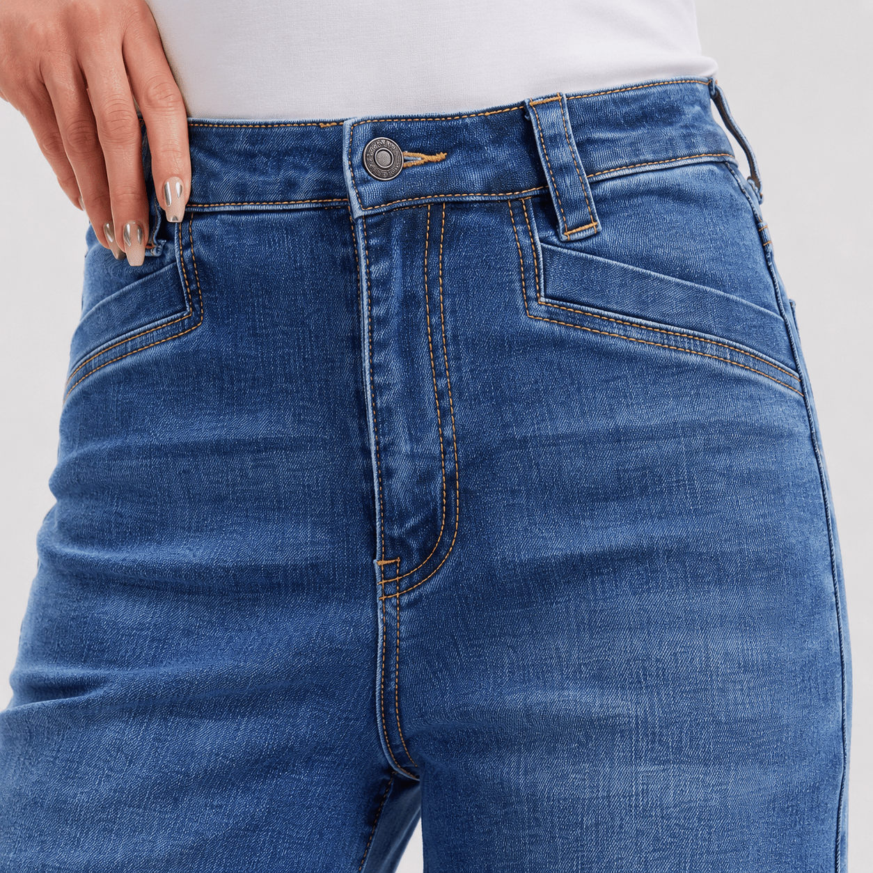 Women's High Waisted Wide Leg Jeans - Stretch Denim Pants with Raw Hem Aqua Blue by MAGCOMSEN