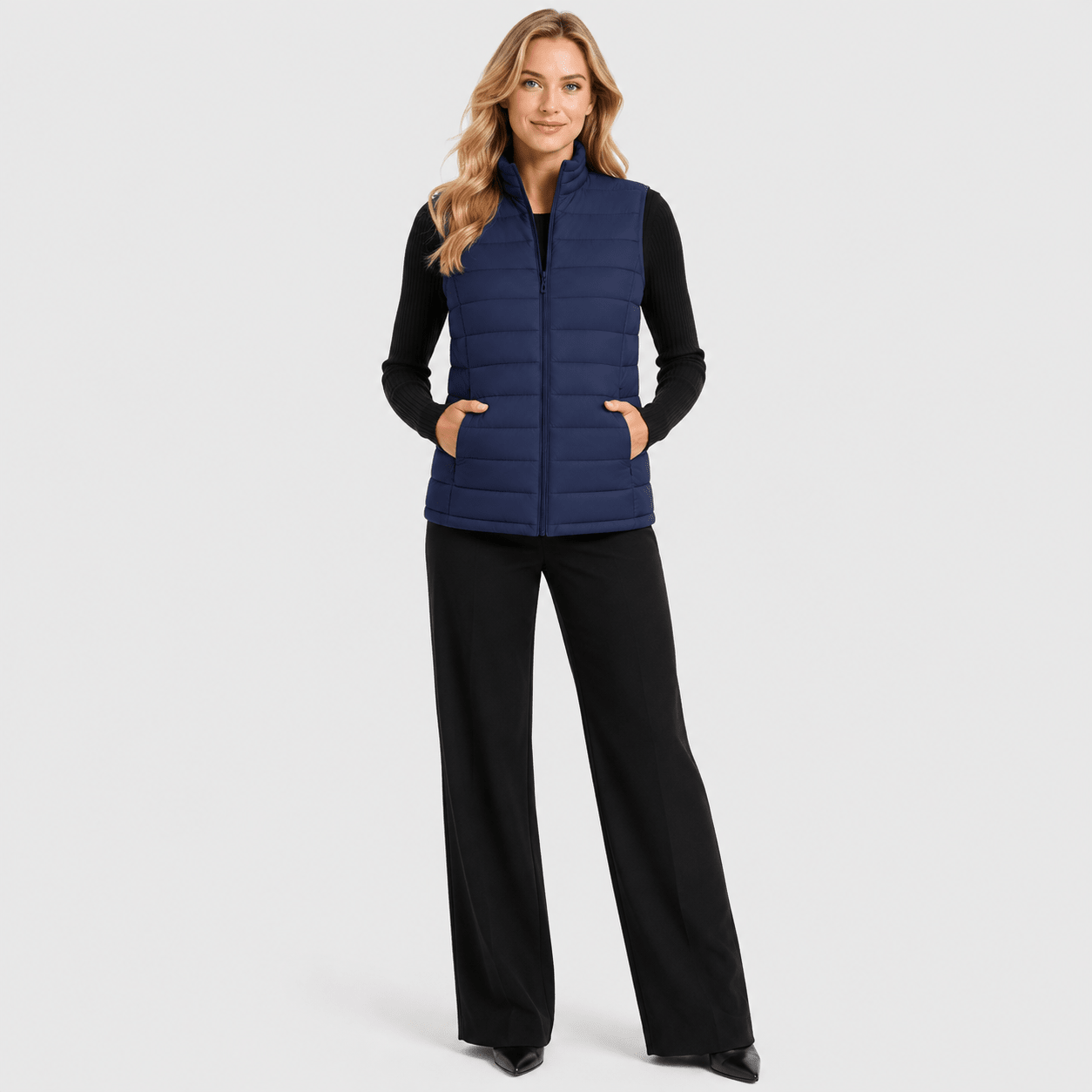 Navy MAGCOMSEN Women's Lightweight Puffer Vest with 4 Pockets & Stand Collar in #Color_Navy