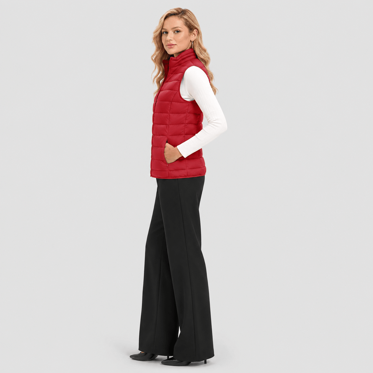 Red MAGCOMSEN Women's Lightweight Puffer Vest with 4 Pockets & Stand Collar in #Color_Red