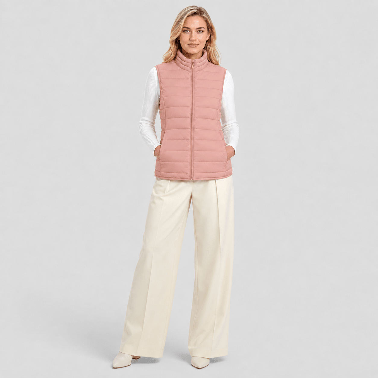 Apricot MAGCOMSEN Women's Lightweight Puffer Vest with 4 Pockets & Stand Collar in #Color_Apricot