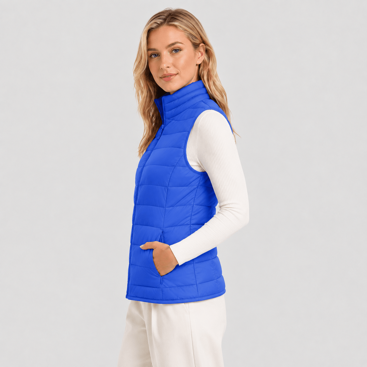Color Blue MAGCOMSEN Women's Lightweight Puffer Vest with 4 Pockets & Stand Collar in #Color_Color Blue