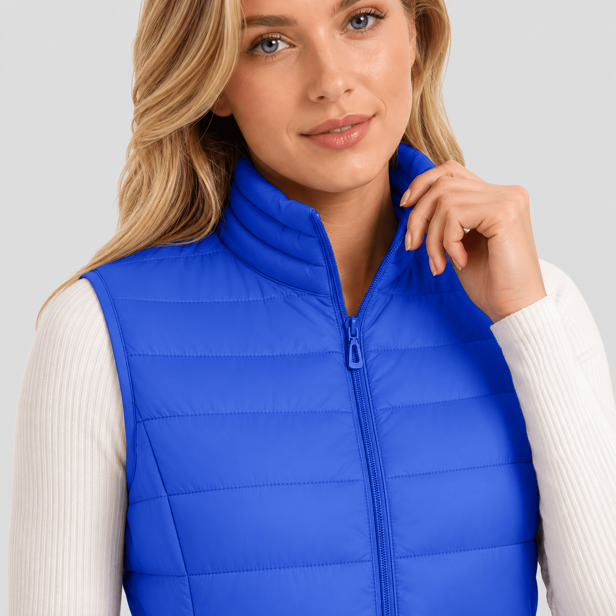 Color Blue MAGCOMSEN Women's Lightweight Puffer Vest with 4 Pockets & Stand Collar in #Color_Color Blue