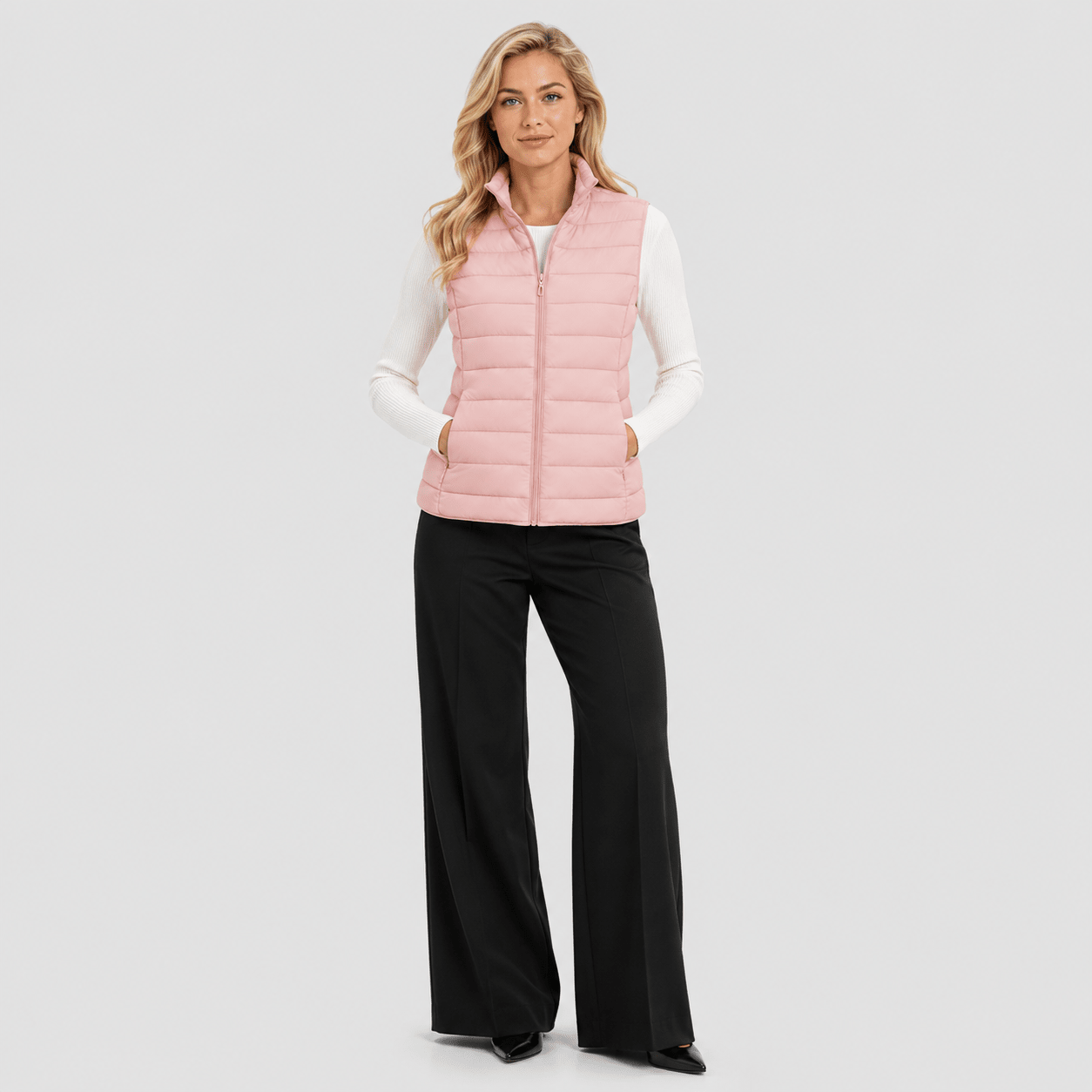 Pink MAGCOMSEN Women's Lightweight Puffer Vest with 4 Pockets & Stand Collar in #Color_Pink