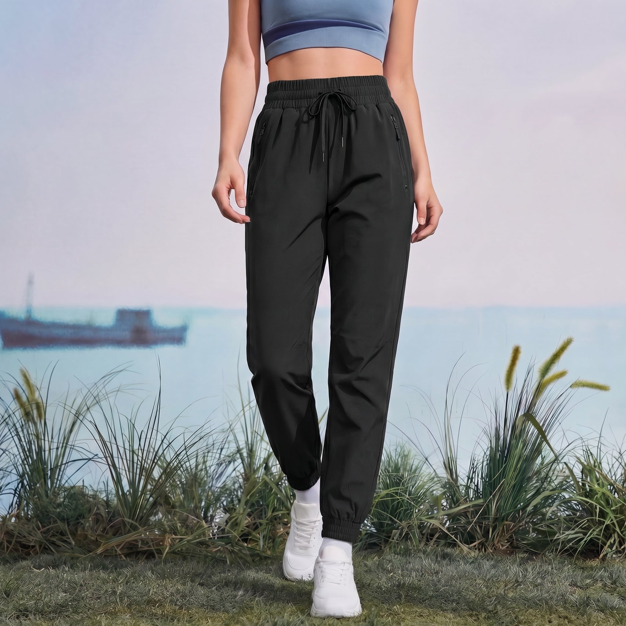 Women's Lightweight Water - Resistant Hiking Joggers with Pockets black by MAGCOMSEN