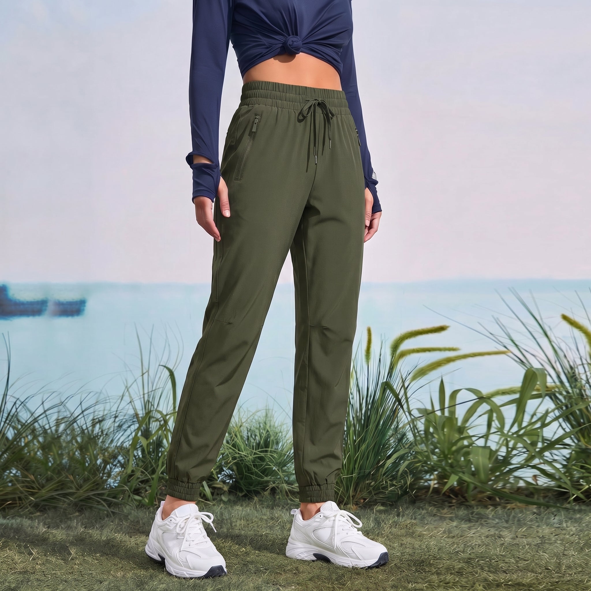 Women's Lightweight Water - Resistant Hiking Joggers with Pockets army Green by MAGCOMSEN