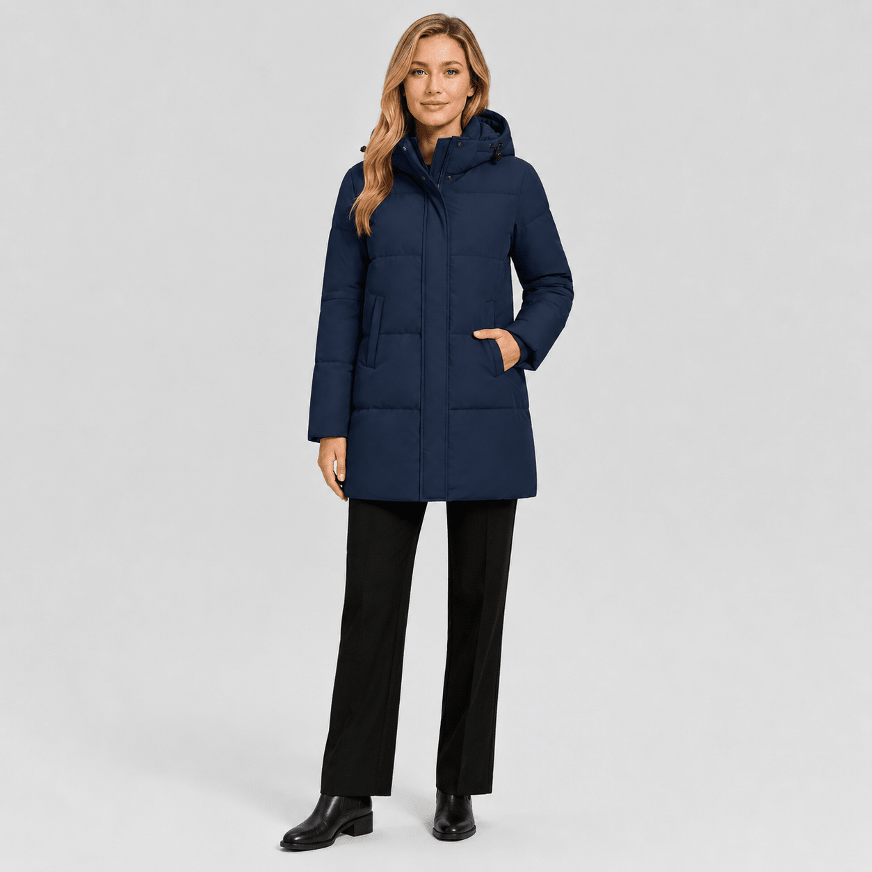 Navy MAGCOMSEN Women's Long Down Parka Waterproof Hooded Winter Puffer Coat in #Color_Navy