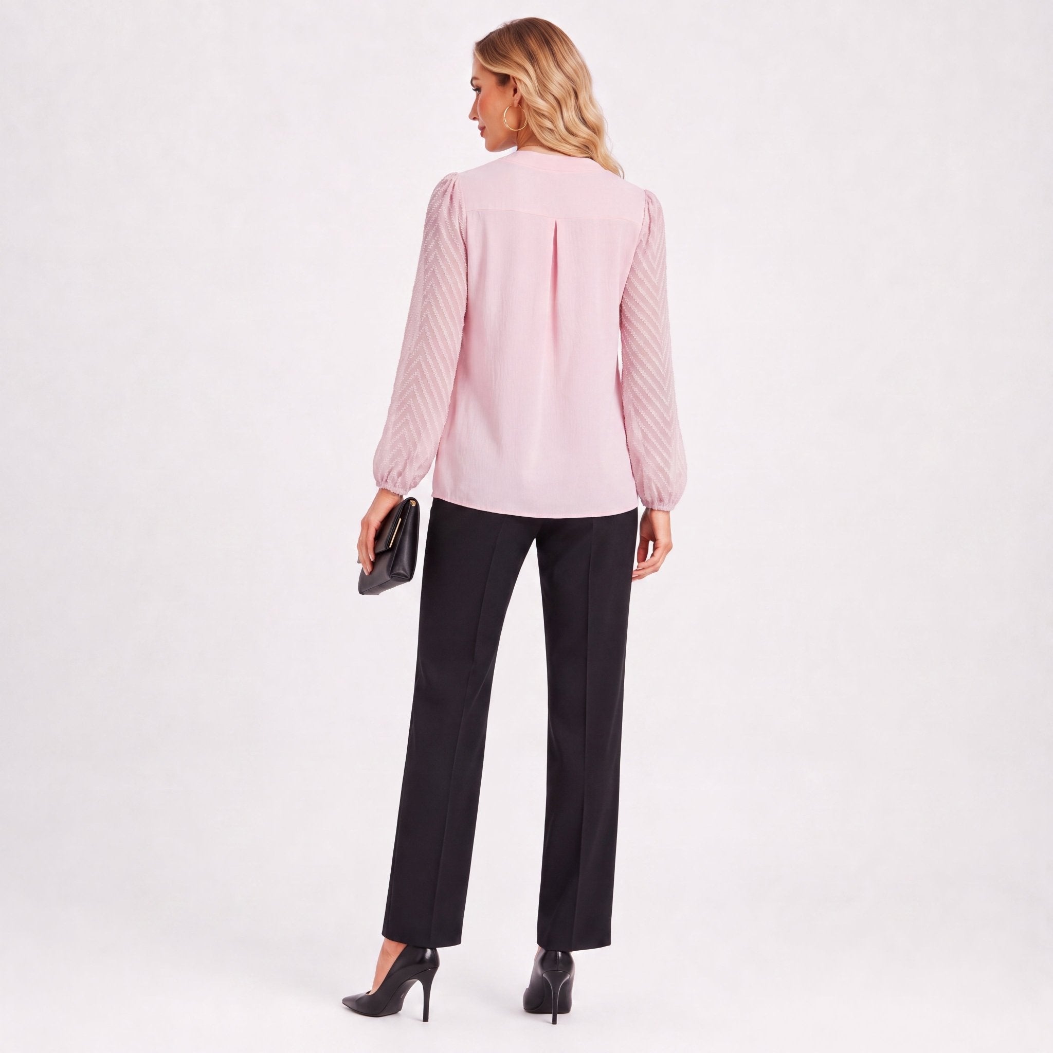Women's Mixed-Media Chiffon Blouse - Lightweight Dressy Top Pink by MAGCOMSEN