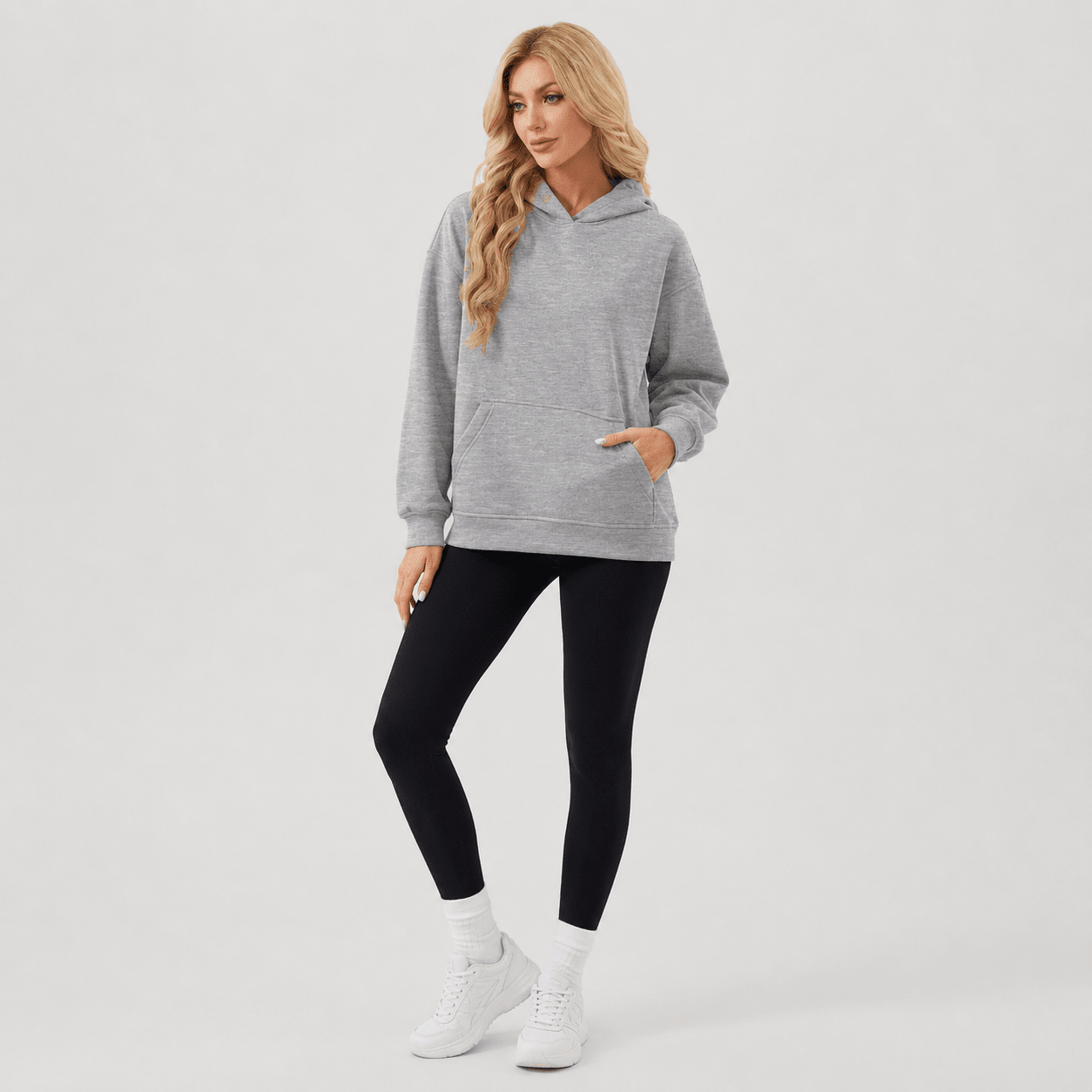 Women's Oversized Fleece Hoodie - Soft Pullover Sweatshirt with Kangaroo Pocket Blue Grey by MAGCOMSEN