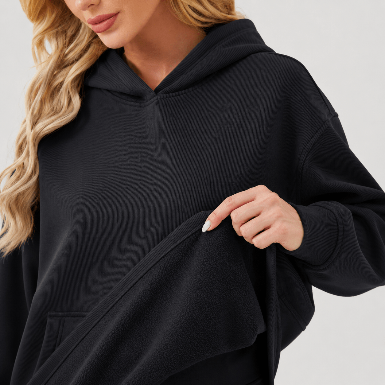 Women's Oversized Fleece Hoodie - Soft Pullover Sweatshirt with Kangaroo Pocket Blue Grey by MAGCOMSEN