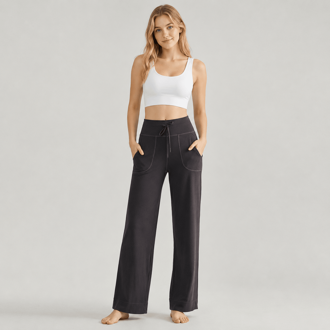 Women's Straight Leg Yoga Pants - Stretch Pull-On Pants Grey by MAGCOMSEN