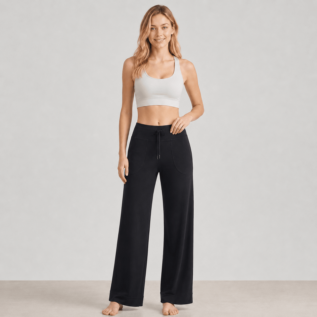 Women's Straight Leg Yoga Pants - Stretch Pull-On Pants Black by MAGCOMSEN