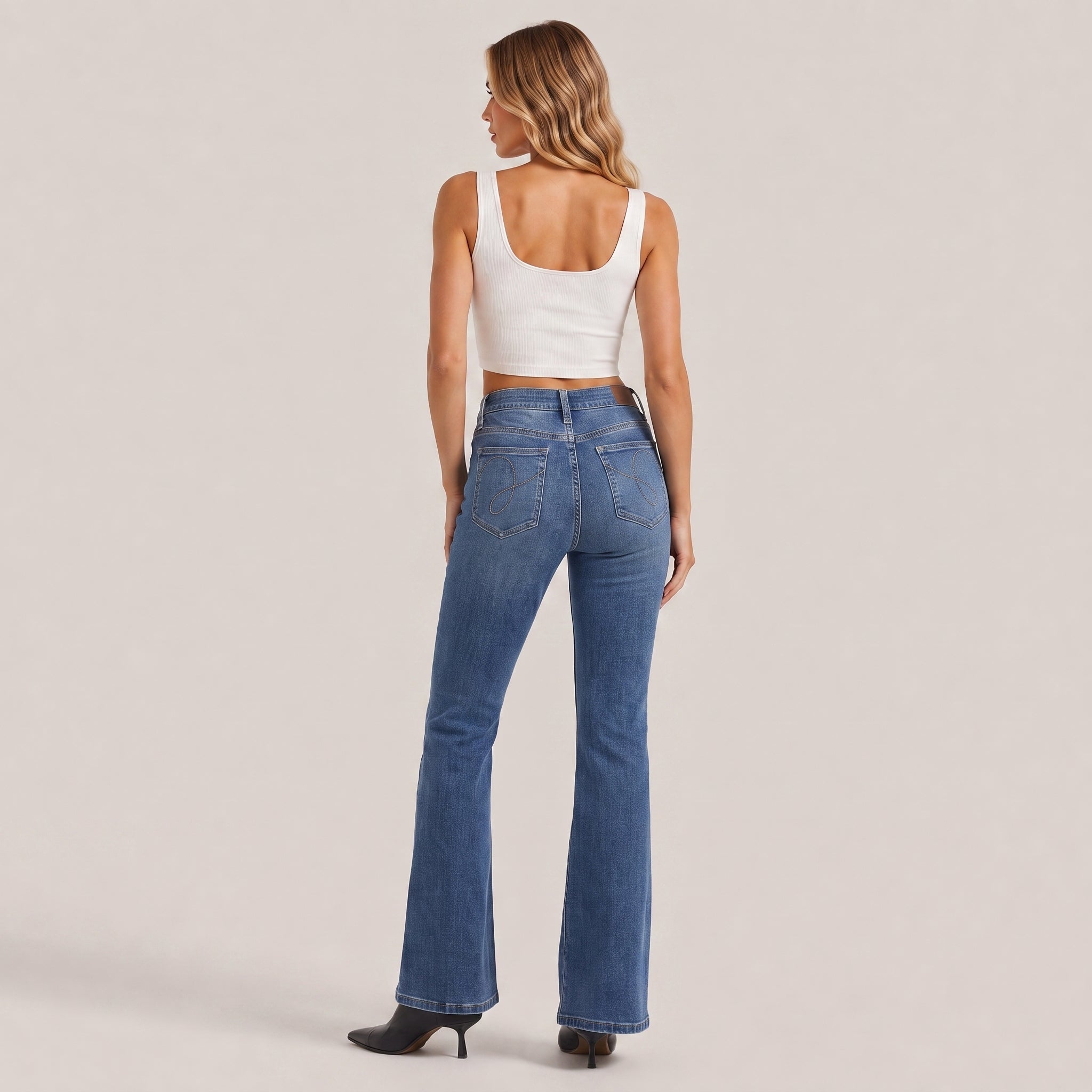 Women's Stretch Denim Bootcut Jeans - Subtle Flare Pants Medium Blue by MAGCOMSEN