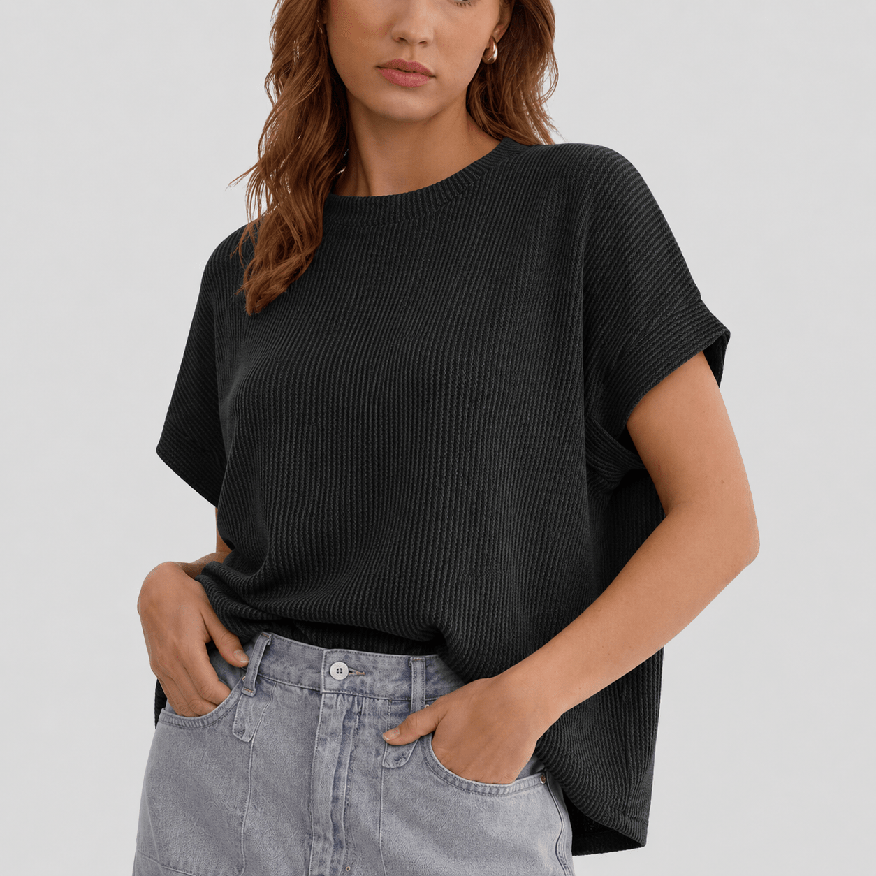 Women's Textured Short Sleeve Top - Lightweight Everyday Tee Dark Grey by MAGCOMSEN