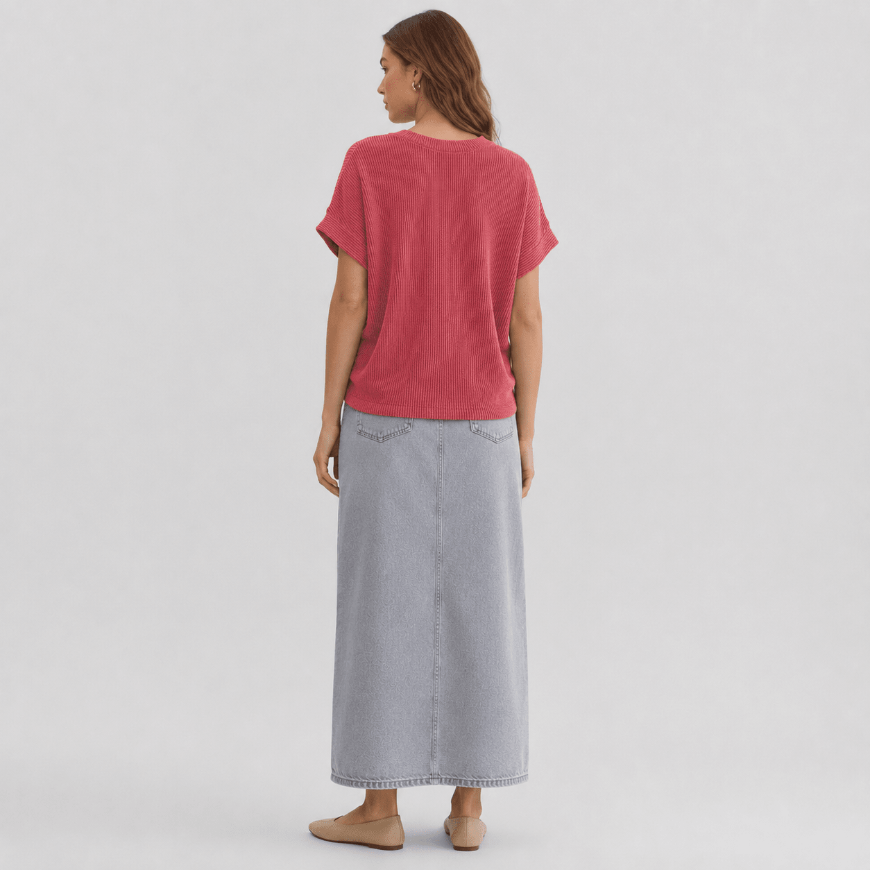 Women's Textured Short Sleeve Top - Lightweight Everyday Tee Red by MAGCOMSEN