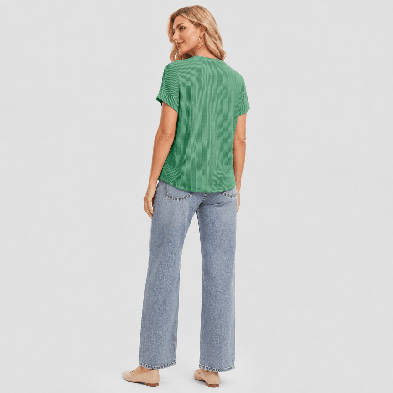 Women's Textured Short Sleeve Top - Lightweight Everyday Tee Green by MAGCOMSEN