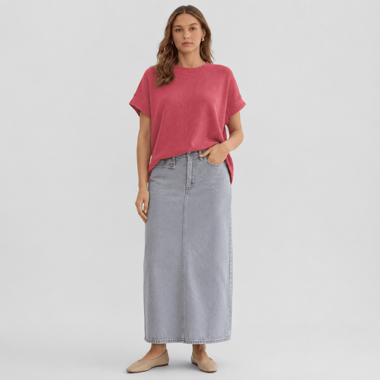 Women's Textured Short Sleeve Top - Lightweight Everyday Tee Red by MAGCOMSEN