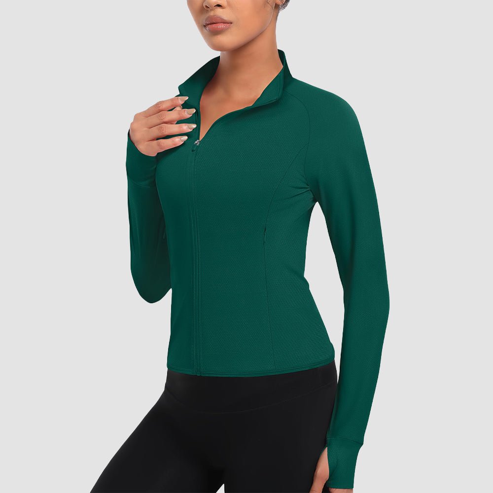 Women's UPF 50+ Lightweight Zip-Up Sun Jacket - Cropped Workout Jacket Emerald Green by MAGCOMSEN