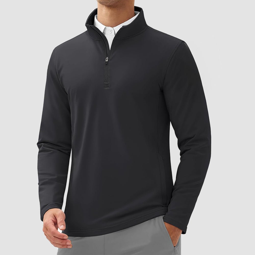 Black Men's 1/4 Zip Long Sleeve Golf Winter Pullover Fleece Lined - MAGCOMSEN
