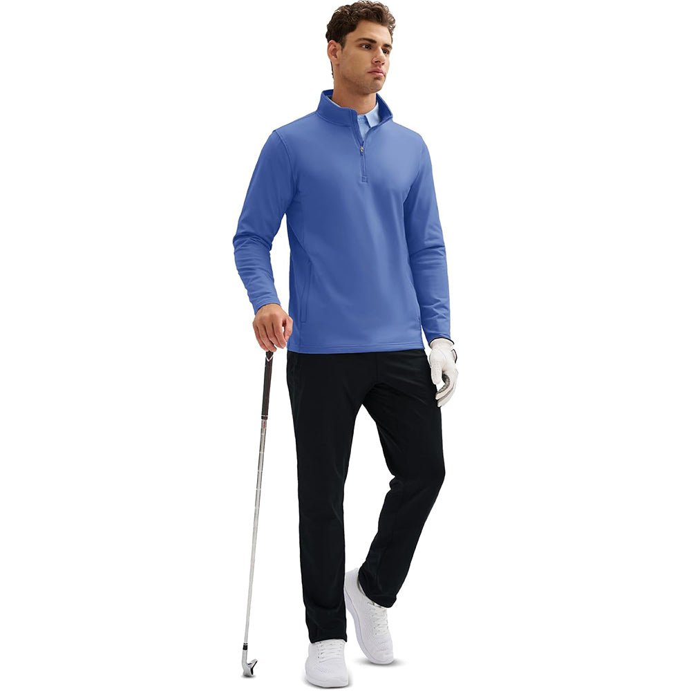 Blue Grey Men's 1/4 Zip Long Sleeve Golf Winter Pullover Fleece Lined - MAGCOMSEN