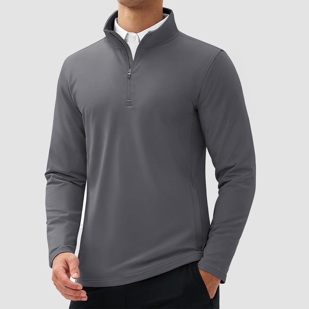 Dark Grey Men's 1/4 Zip Long Sleeve Golf Winter Pullover Fleece Lined - MAGCOMSEN