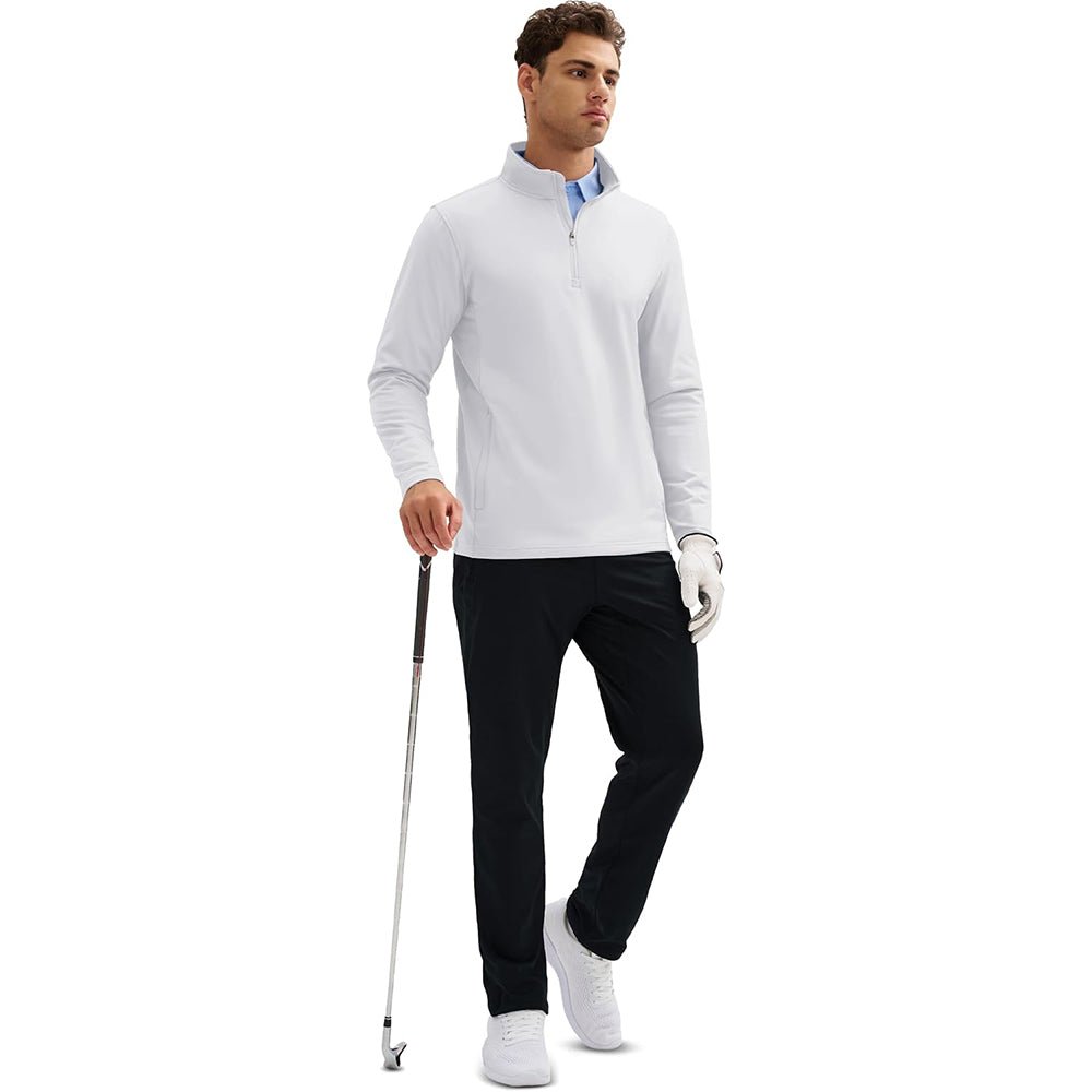 White Men's 1/4 Zip Long Sleeve Golf Winter Pullover Fleece Lined - MAGCOMSEN