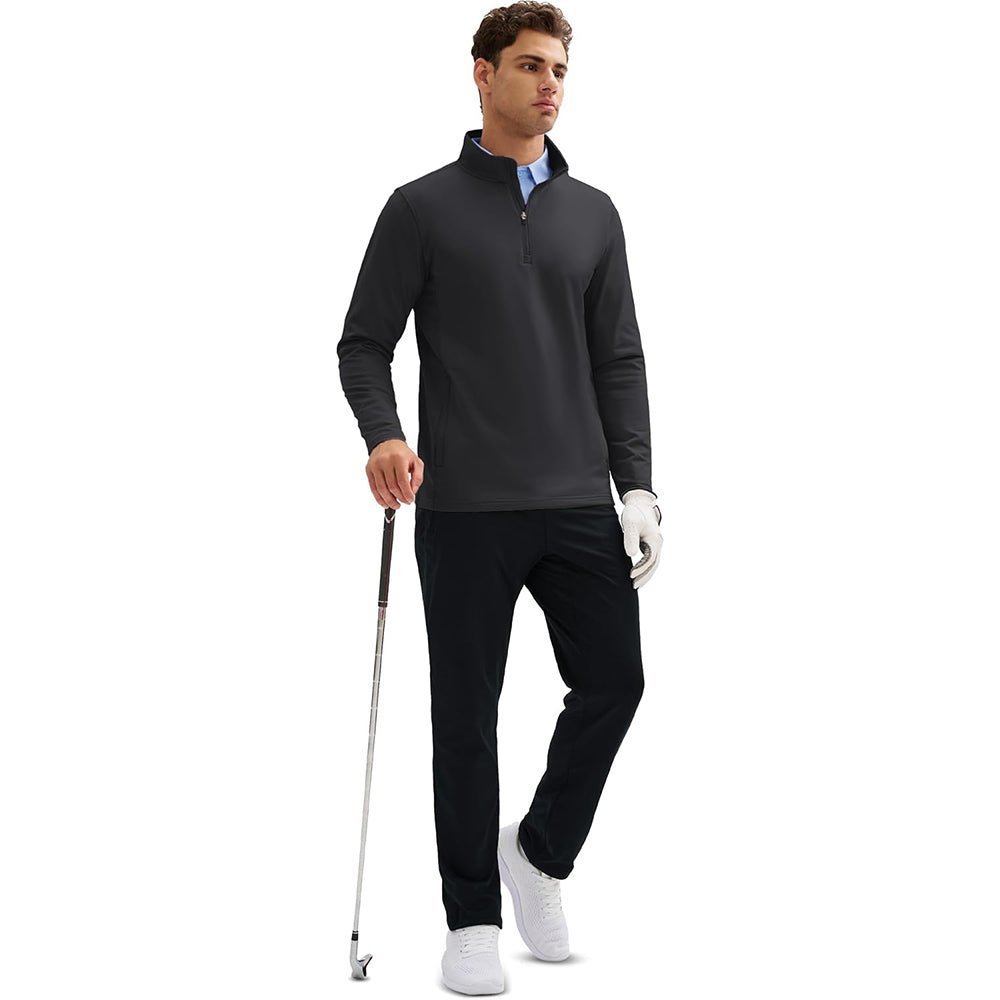 Black Men's 1/4 Zip Long Sleeve Golf Winter Pullover Fleece Lined - MAGCOMSEN