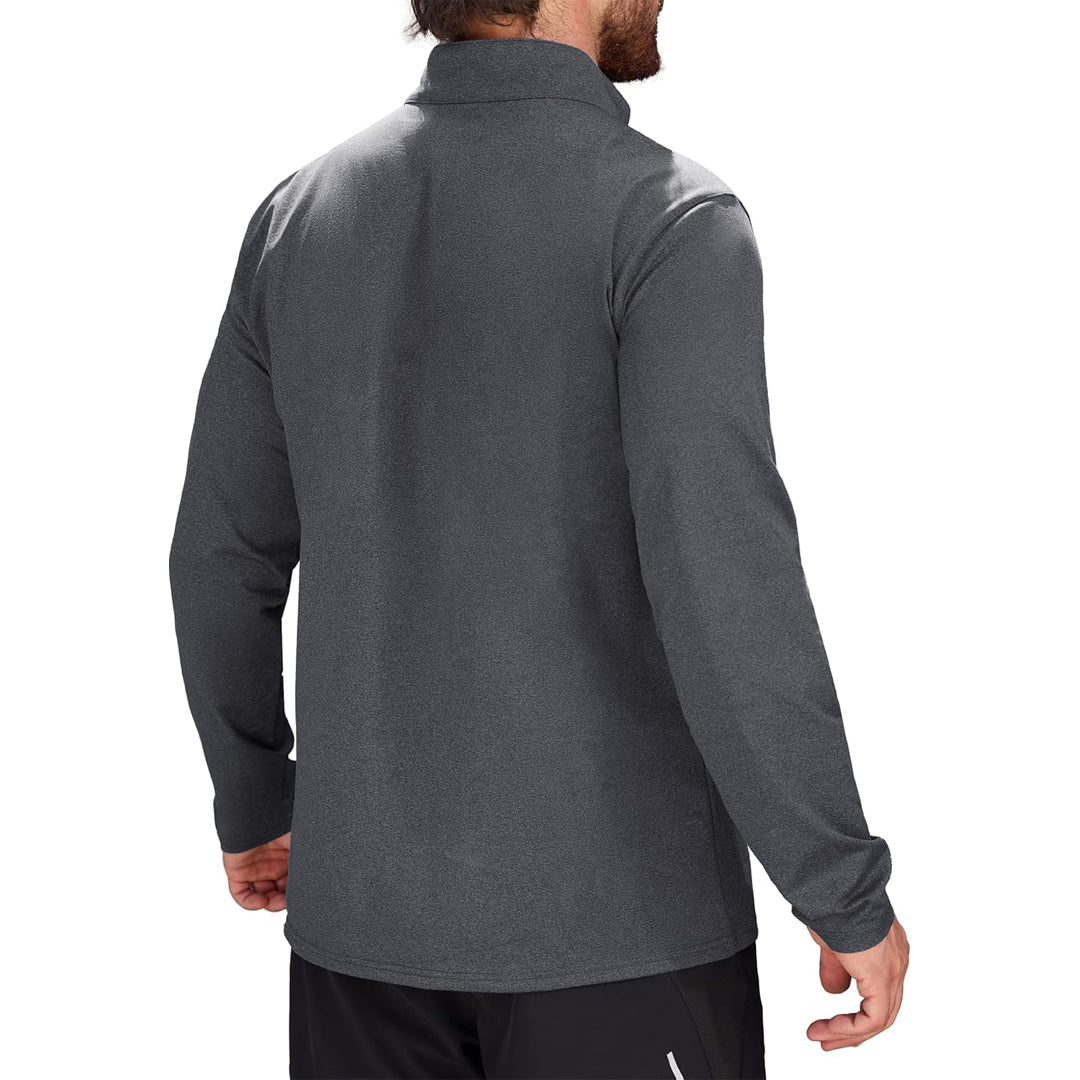 Dark Grey Men's Athletic Shirt 1/4 Zip Fleece Long Sleeve Sweatshirts - MAGCOMSEN