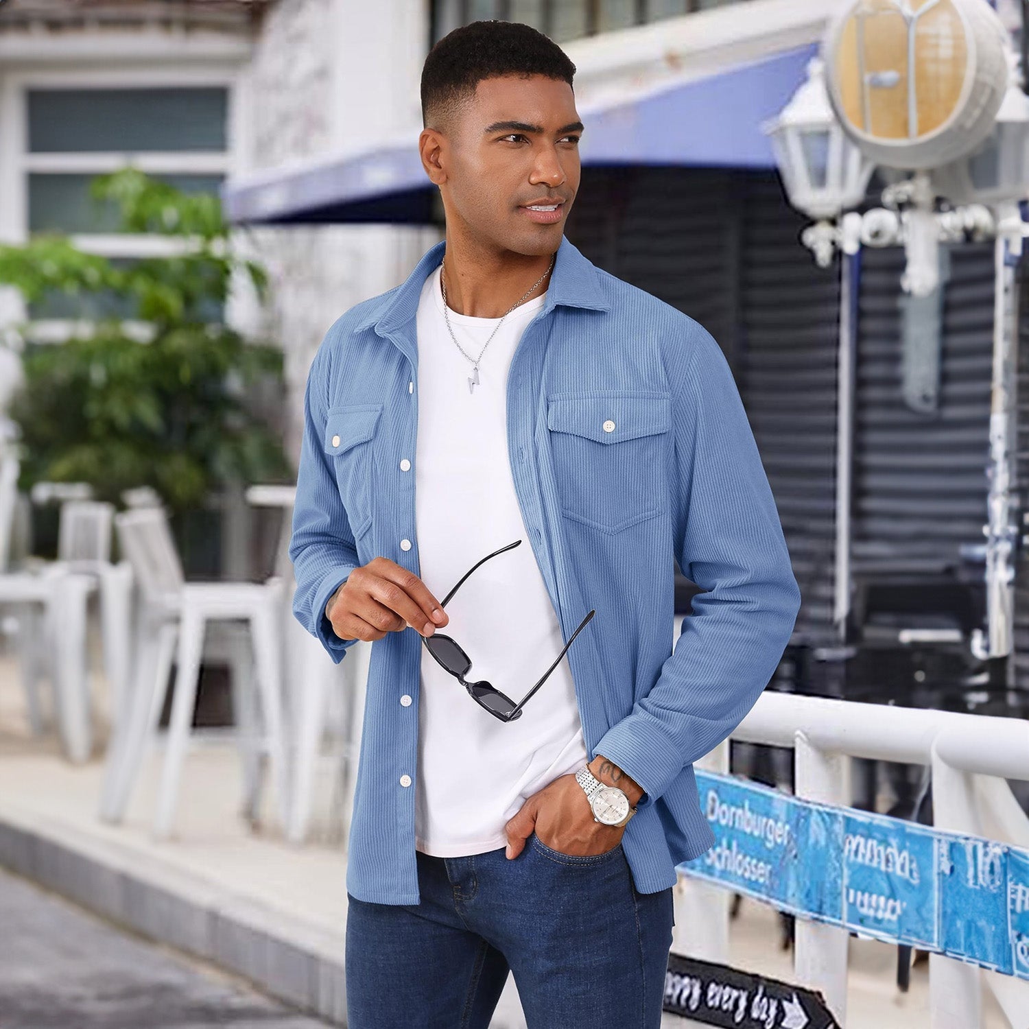 Men's Long Sleeve Corduroy Sun Protection Shirt - MAGCOMSEN