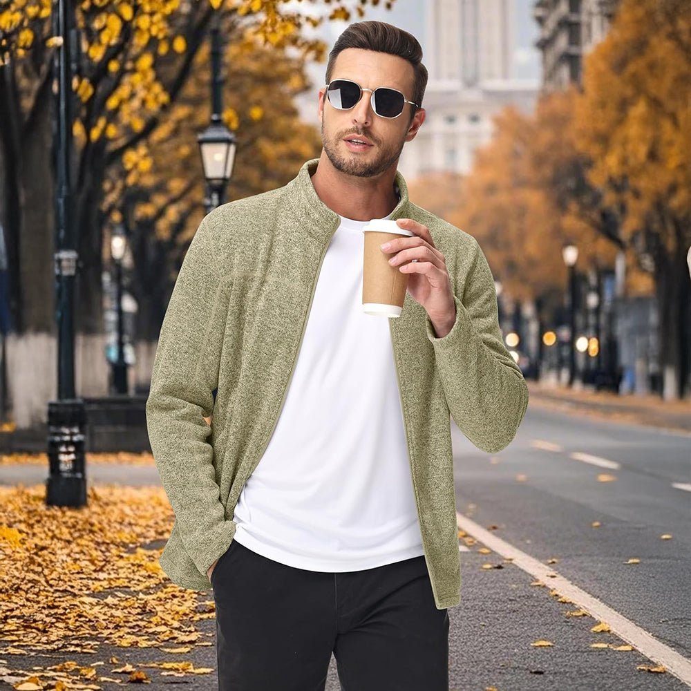 Light Yellow Men's Fleece Jacket Full Zip Lightweight Warm Winter Sweatshirt - MAGCOMSEN