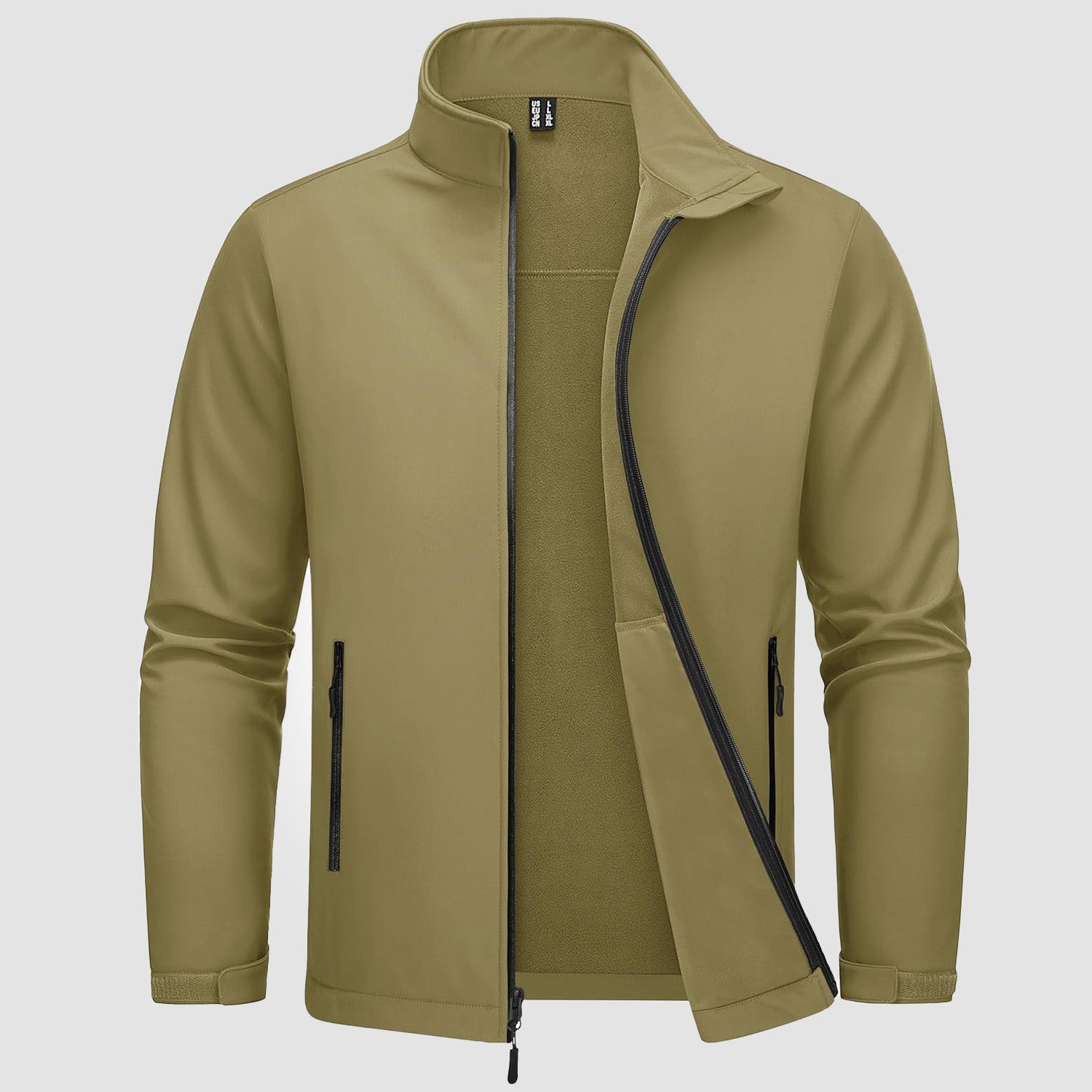 Khaki Men's Fleece-Lined Softshell Jacket, Waterproof & Windproof - MAGCOMSEN