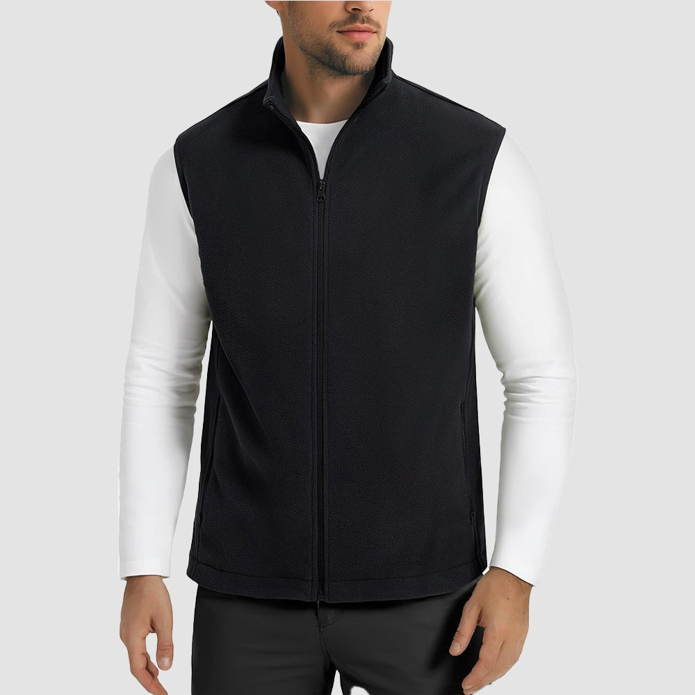 Black Men's Fleece Vest Lightweight Warm Winter Outerwear - MAGCOMSEN