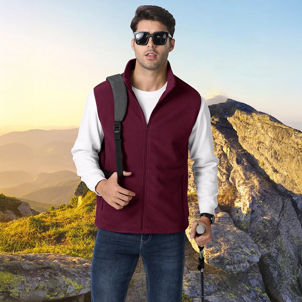Wine Red Men's Fleece Vest Lightweight Warm Winter Outerwear - MAGCOMSEN