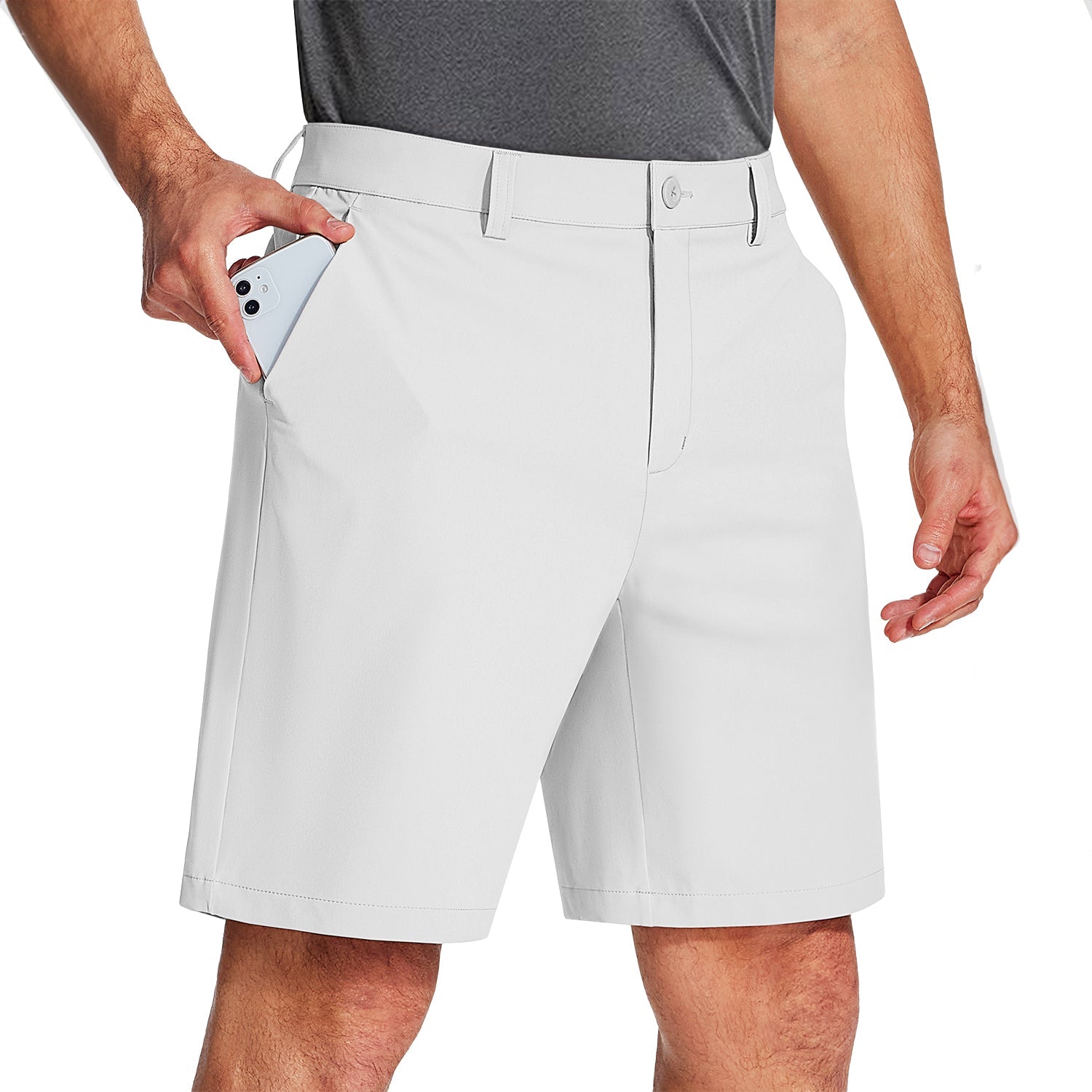 White Men's Golf Shorts 9 Inch Inseam Quick Dry Casual Shorts Stretch Hiking Dress Work Shorts with 4 Pockets Flat Front - MAGCOMSEN