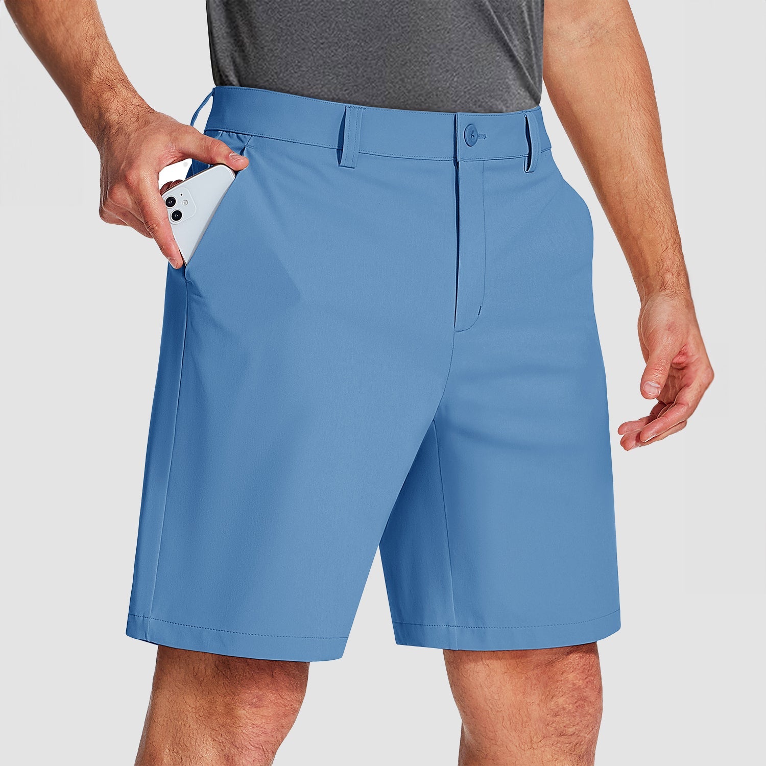 Light Blue Men's Golf Shorts 9 Inch Inseam Quick Dry Casual Shorts Stretch Hiking Dress Work Shorts with 4 Pockets Flat Front - MAGCOMSEN