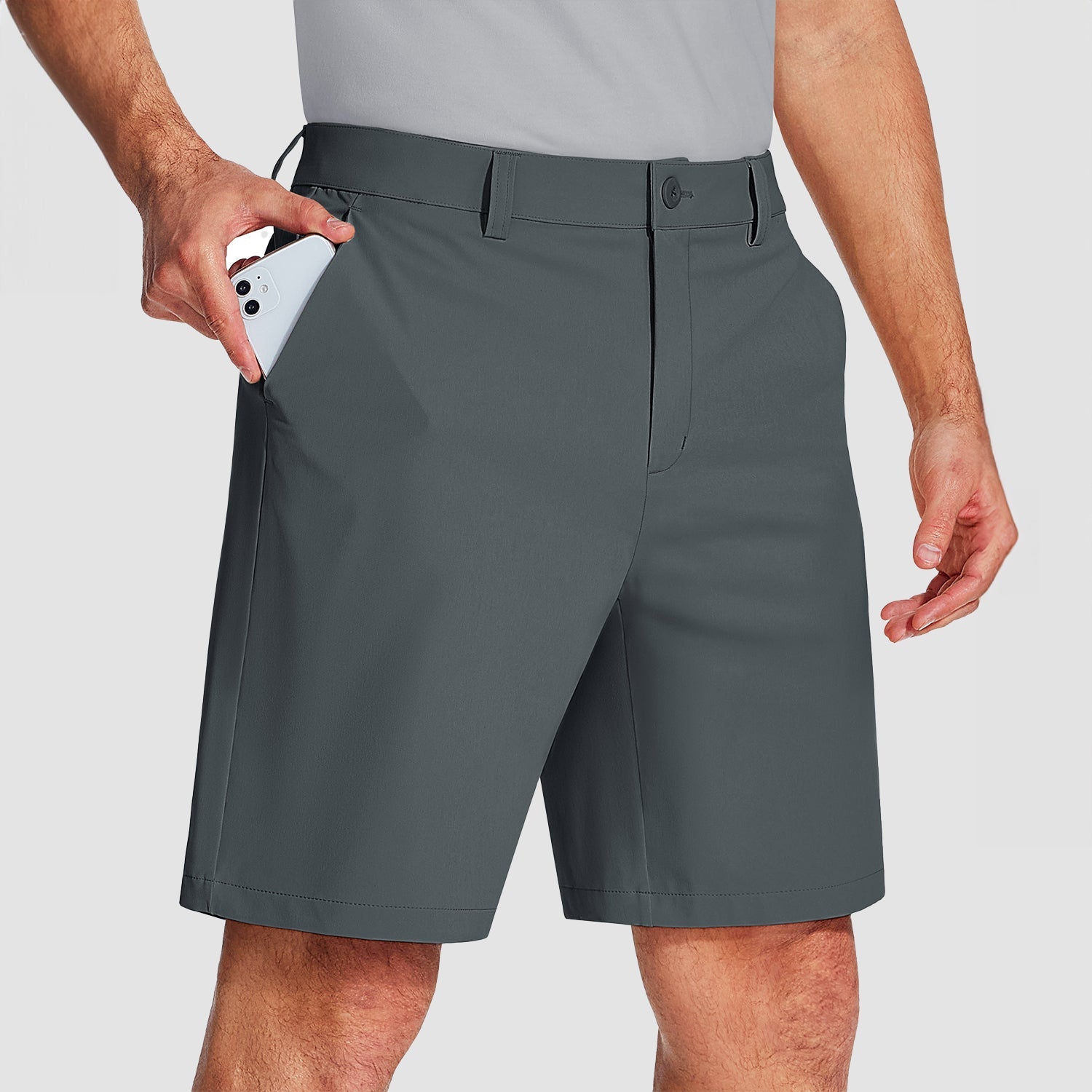 Deep Grey Men's Golf Shorts 9 Inch Inseam Quick Dry Casual Shorts Stretch Hiking Dress Work Shorts with 4 Pockets Flat Front - MAGCOMSEN