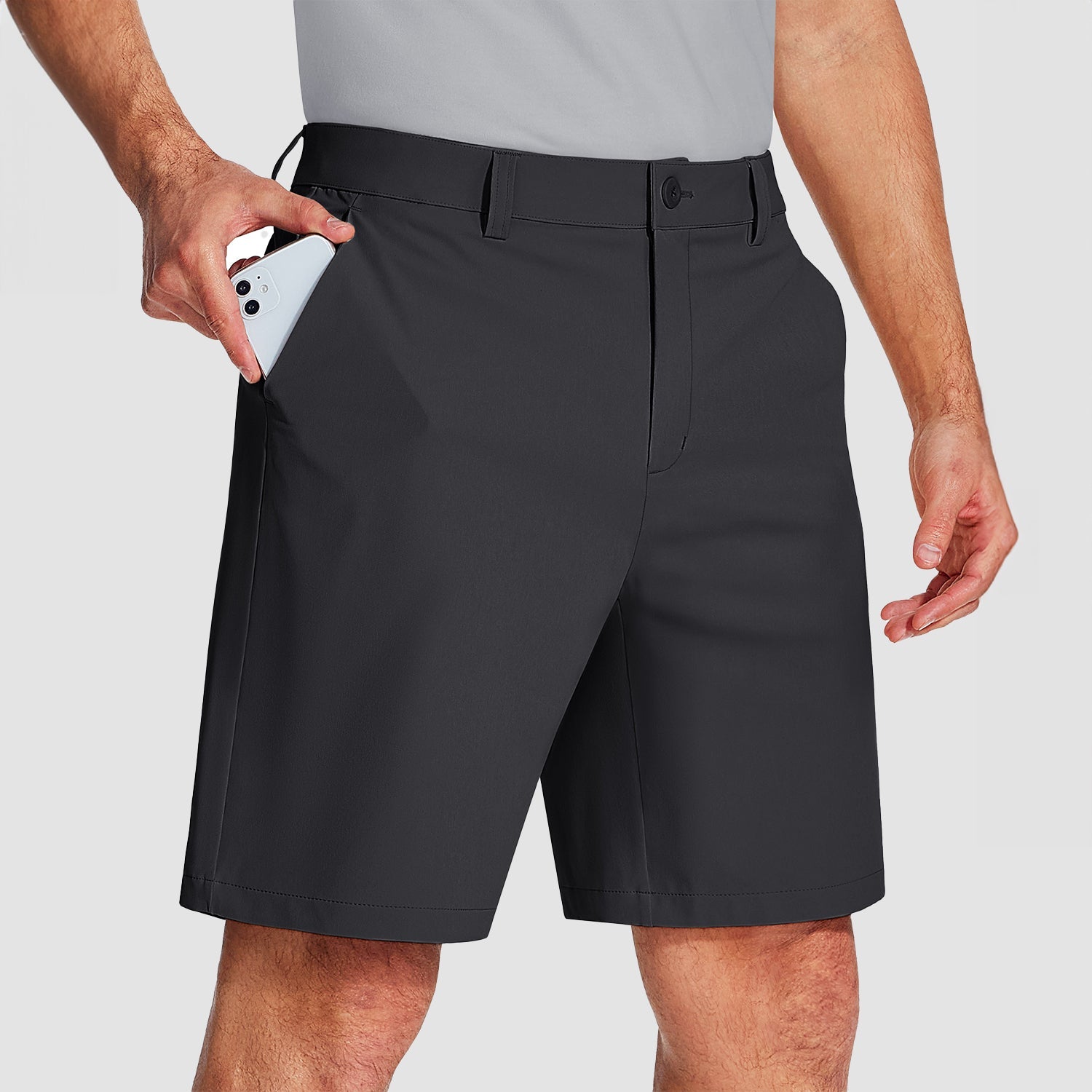 Black Men's Golf Shorts 9 Inch Inseam Quick Dry Casual Shorts Stretch Hiking Dress Work Shorts with 4 Pockets Flat Front - MAGCOMSEN
