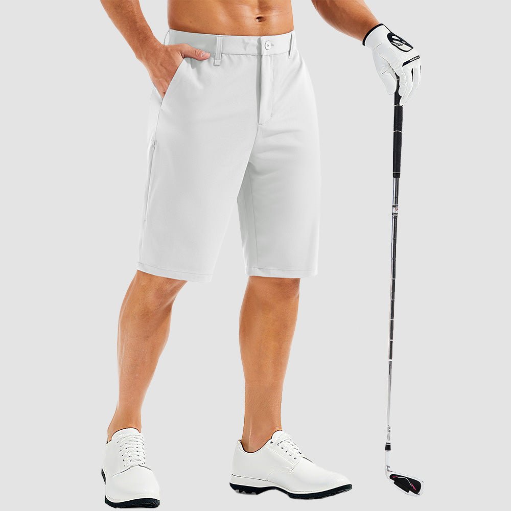 White Men's Golf Shorts - Quick Dry Stretch Work Shorts with 6 Pockets - MAGCOMSEN