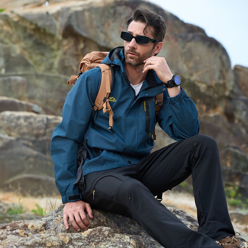 Men's Lightweight Rain Jacket with Detachable Hood for Hiking - MAGCOMSEN