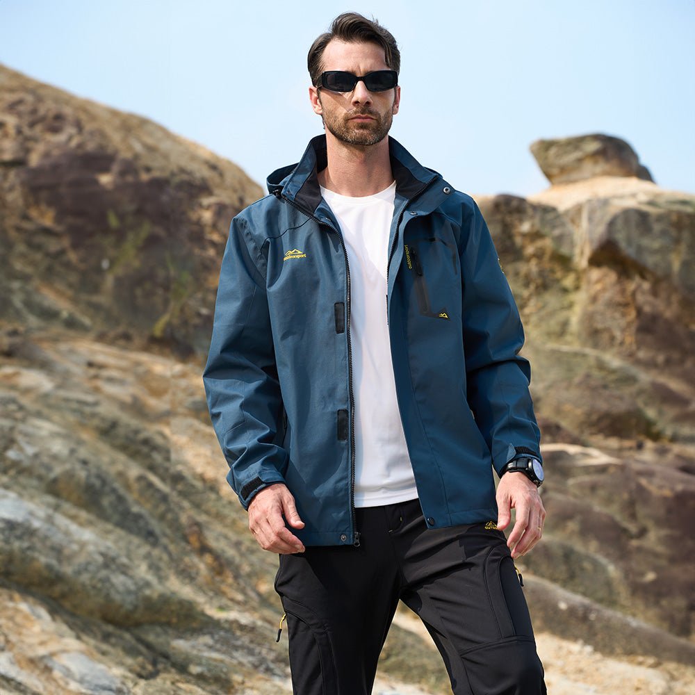 Men's Lightweight Rain Jacket with Detachable Hood for Hiking - MAGCOMSEN