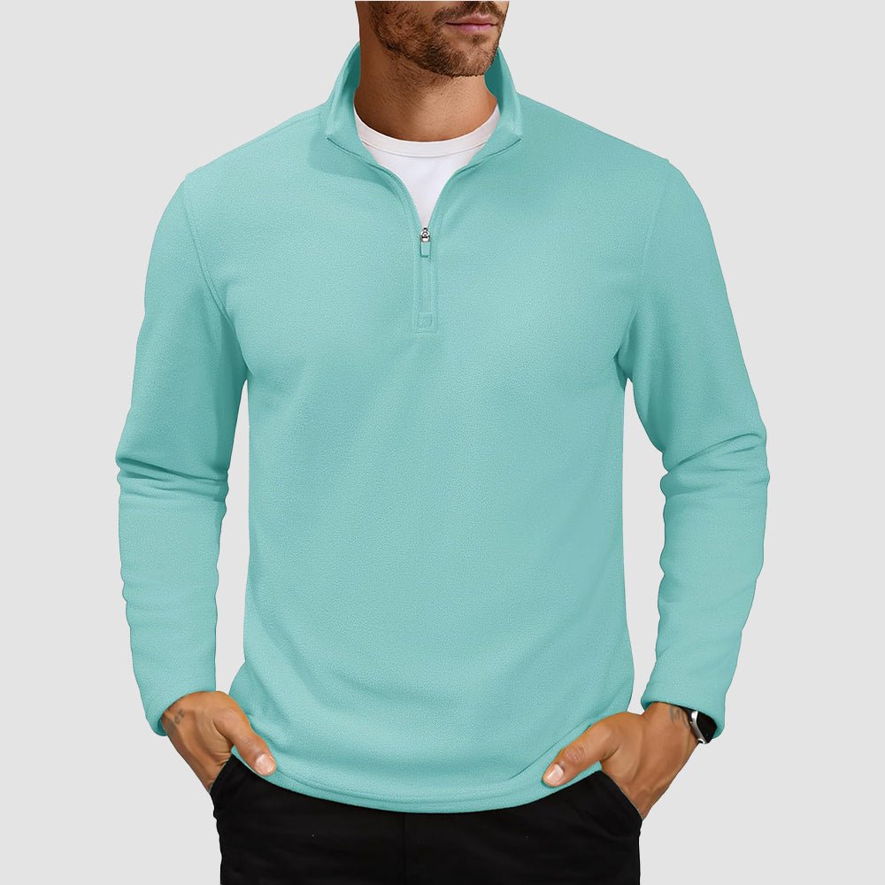 Grey Green Men's Polar Fleece Pullover Quarter Zip Winter Sweatshirt - MAGCOMSEN